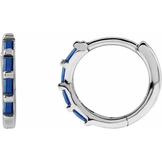 14K White Blue Sapphire Huggies