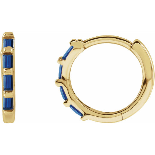 14K Yellow Blue Sapphire Huggies