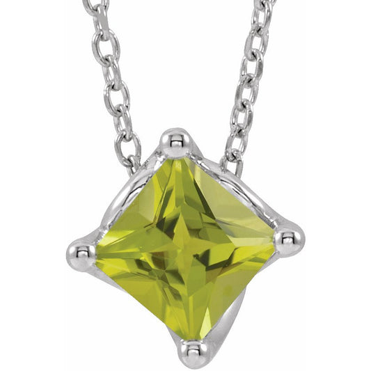 14K White Peridot Solitaire 16-18 Necklace