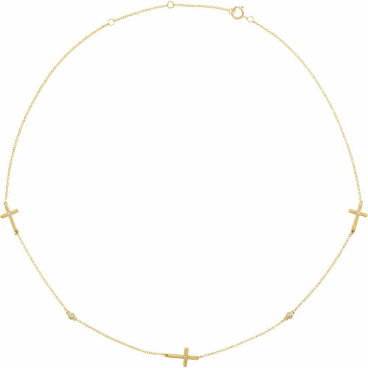 14K Yellow 1/10 CTW Diamond 5-Station Cross Adjustable 16-18u201d Necklace