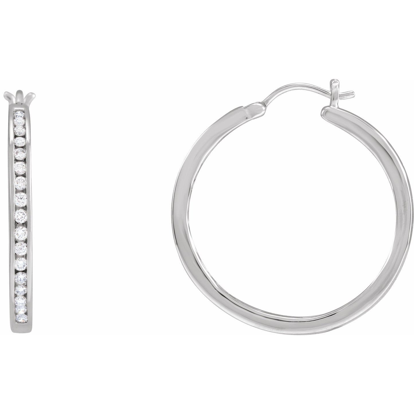 14K White 1/2 CTW Diamond Hoop Earrings