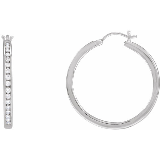 14K White 1/2 CTW Diamond Hoop Earrings