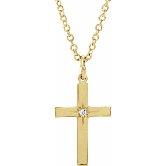 14K Yellow .0075 CT Diamond Youth Cross 15 Necklace