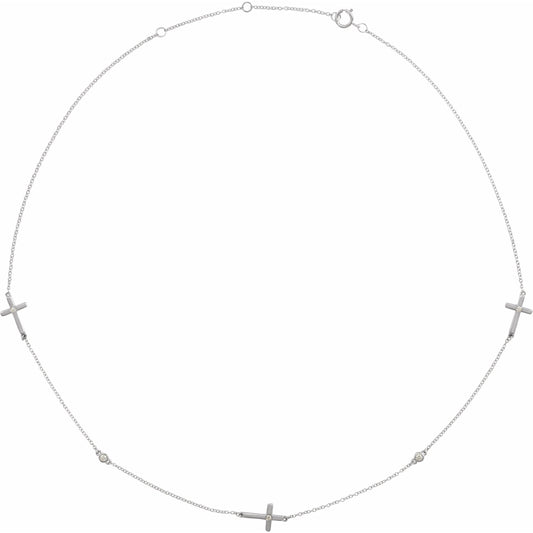 14K White 1/10 CTW Diamond 5-Station Cross Adjustable 16-18u201d Necklace
