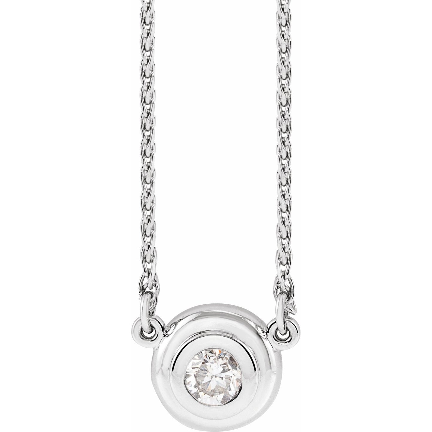 14K White 1/4 CT Diamond Bezel-Set Solitaire 18 Necklace