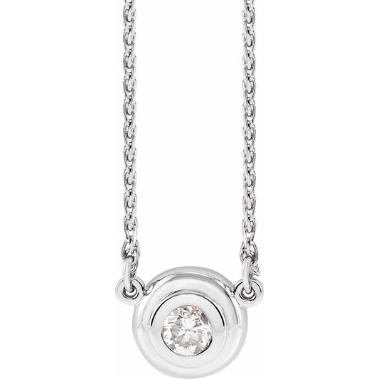 14K White 1/4 CT Diamond Bezel-Set Solitaire 18 Necklace