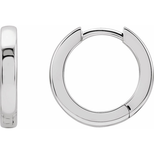 14K White 14 mm Hinged Hoop Earrings