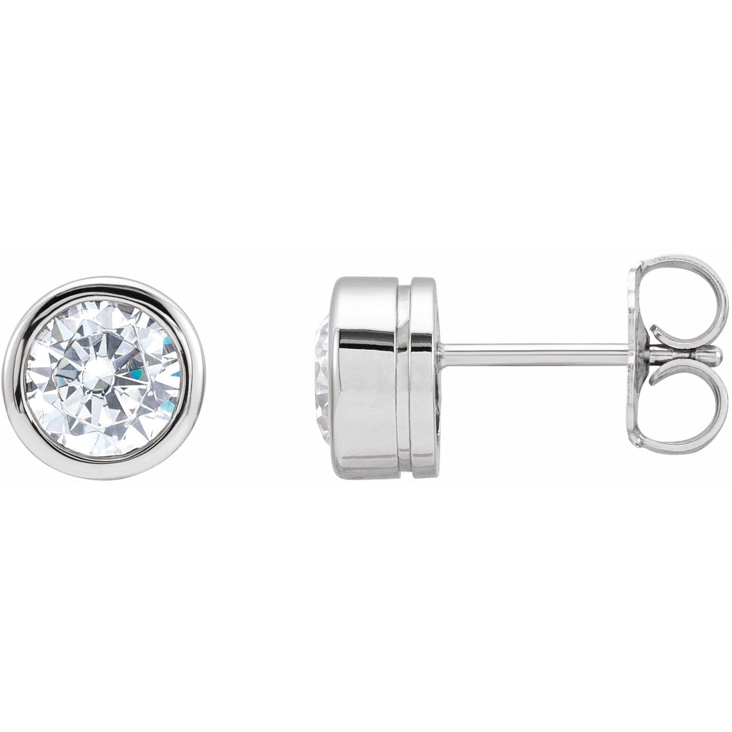 14K White 5.2 mm Round Cubic Zirconia Bezel-Set Solitaire Earrings