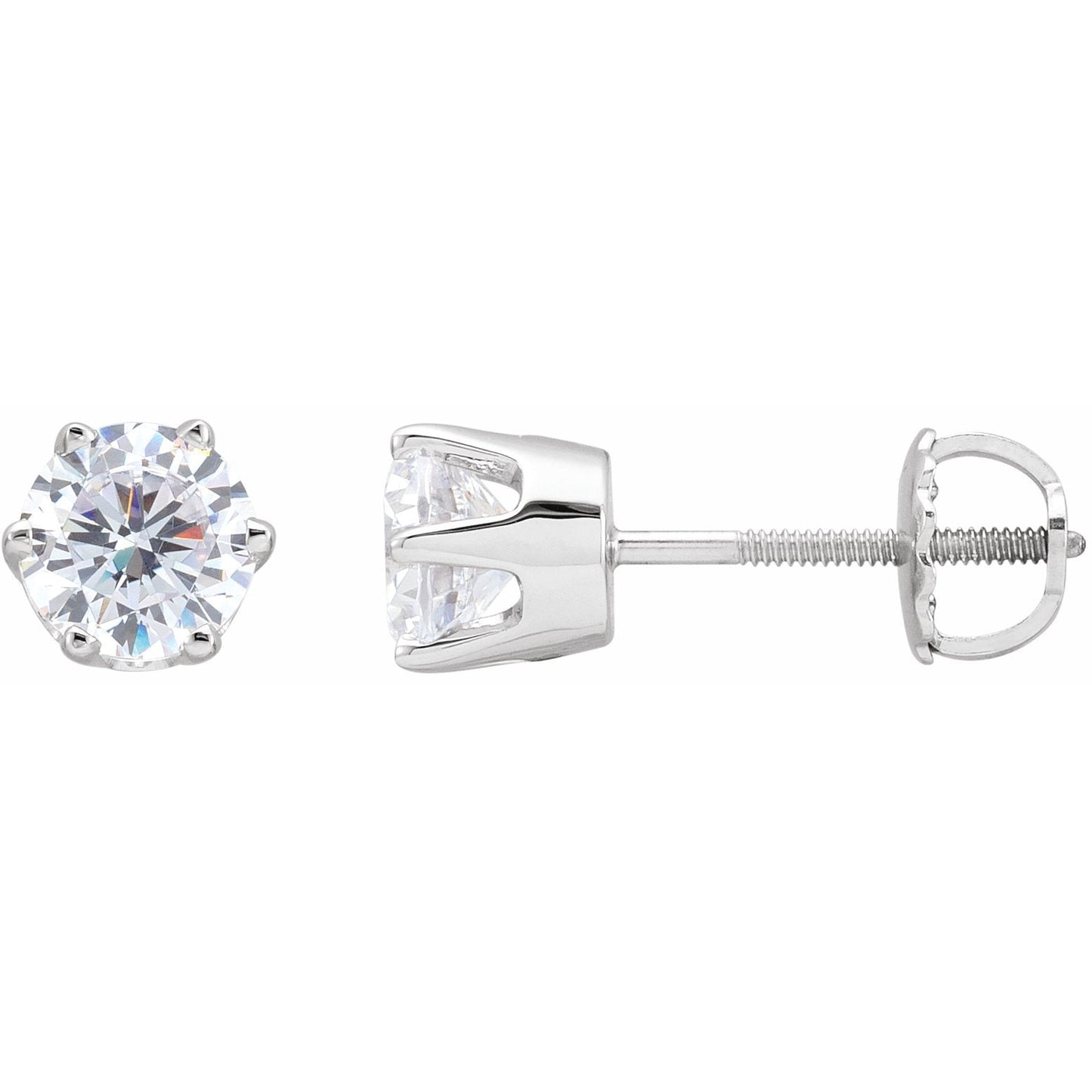 14K White 5.75 mm Round Cubic Zirconia Stud Earrings