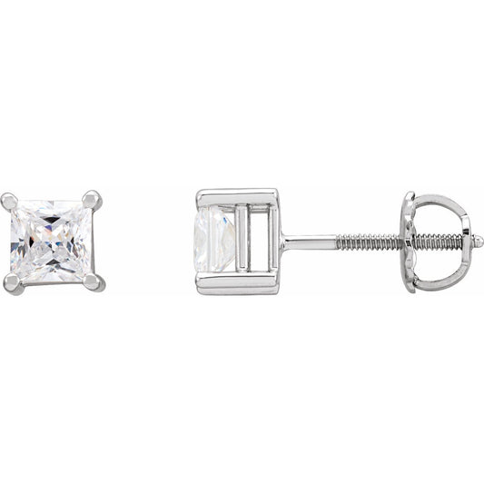 14K White 4.5x4.5 mm Square Cubic Zirconia Earrings