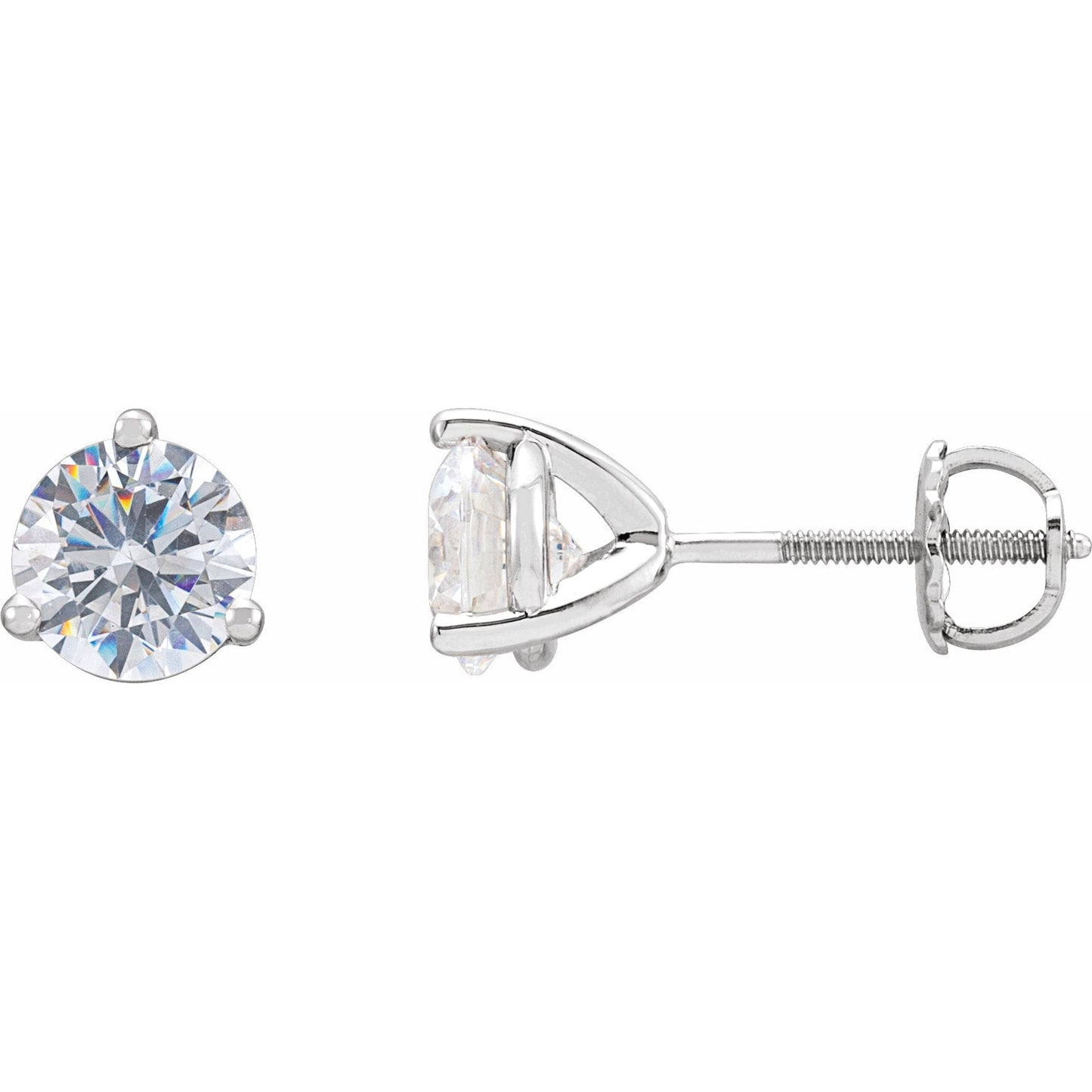 14K White 6.5 mm Cubic Zirconia Round 3-Prong Stud Earrings