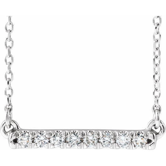 14K White 1/8 CTW Diamond French-Set Bar 18 Necklace