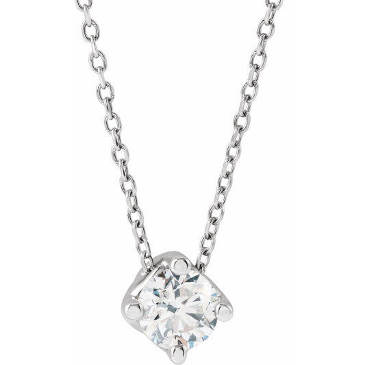 14K White 1/2 CT Diamond Solitaire 16-18 Necklace