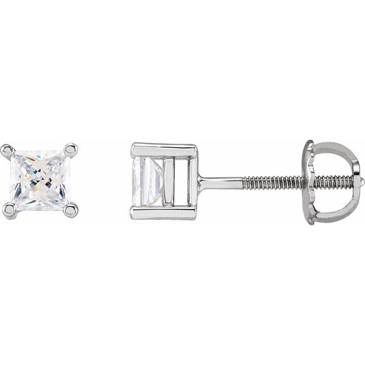 14K White 4x4 mm Square Cubic Zirconia Earrings
