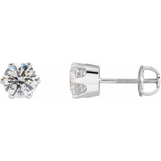 14K White 6.5 mm Round Cubic Zirconia Earrings