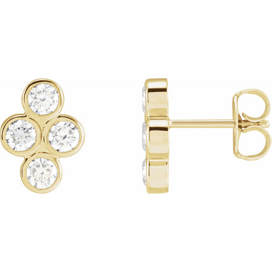 14K Yellow 3/4 CTW Diamond Bezel-Set Cluster Earrings