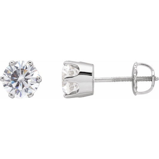 14K White 6.5 mm Round Cubic Zirconia Stud Earrings