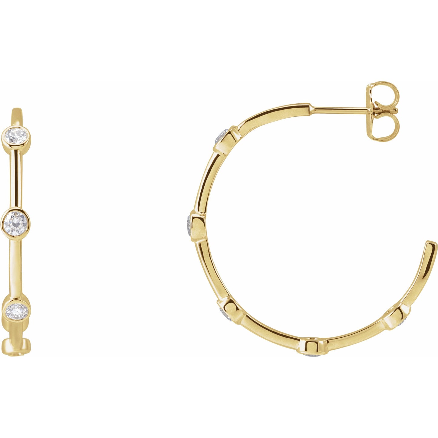 14K Yellow 5/8 CTW Diamond Bezel-Set Hoop Earrings