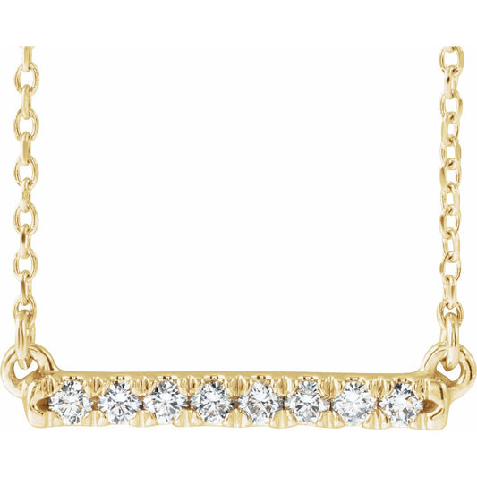 14K Yellow 1/8 CTW Diamond French-Set Bar 16 Necklace