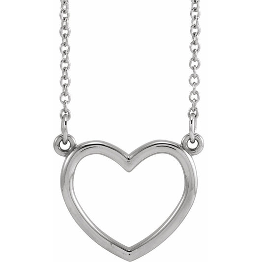 14K White 13.8x13 mm Heart 16 Necklace