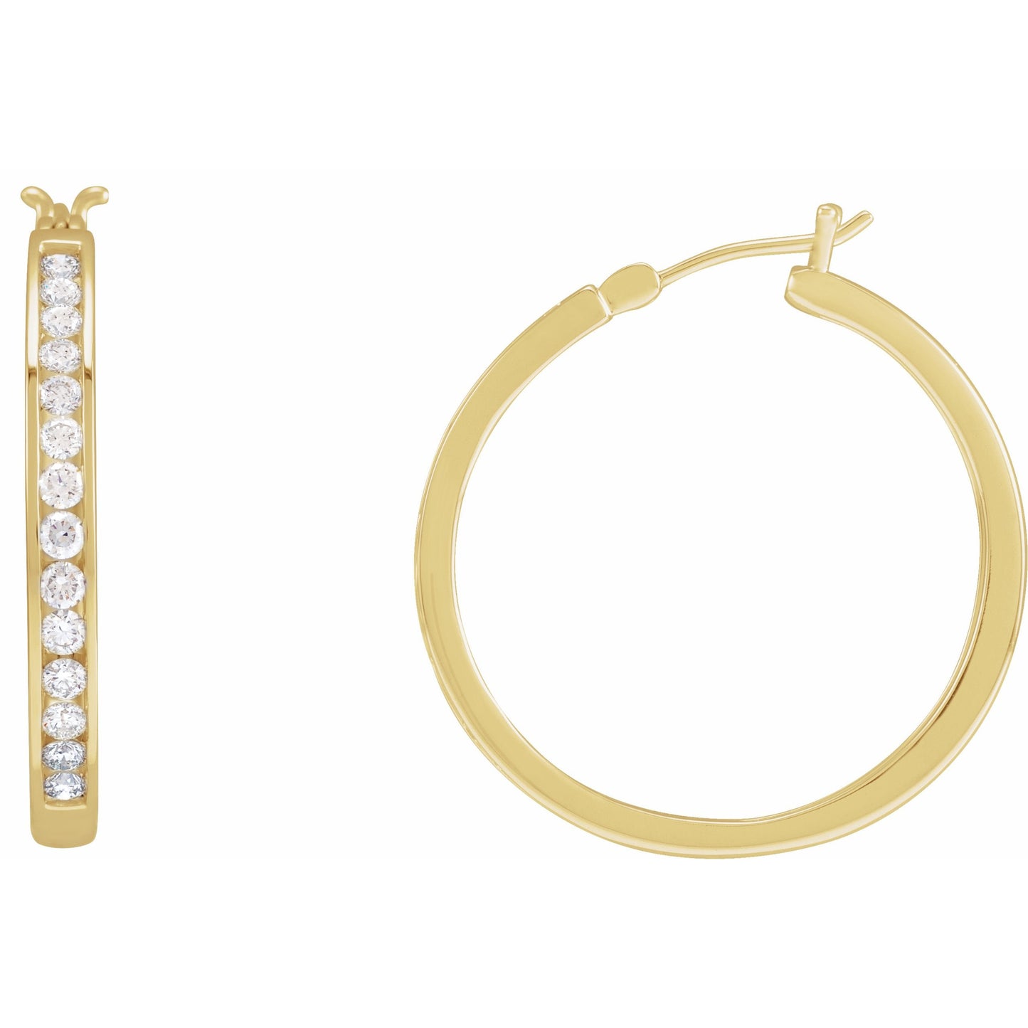 14K Yellow 1 CTW Diamond Hoop Earrings