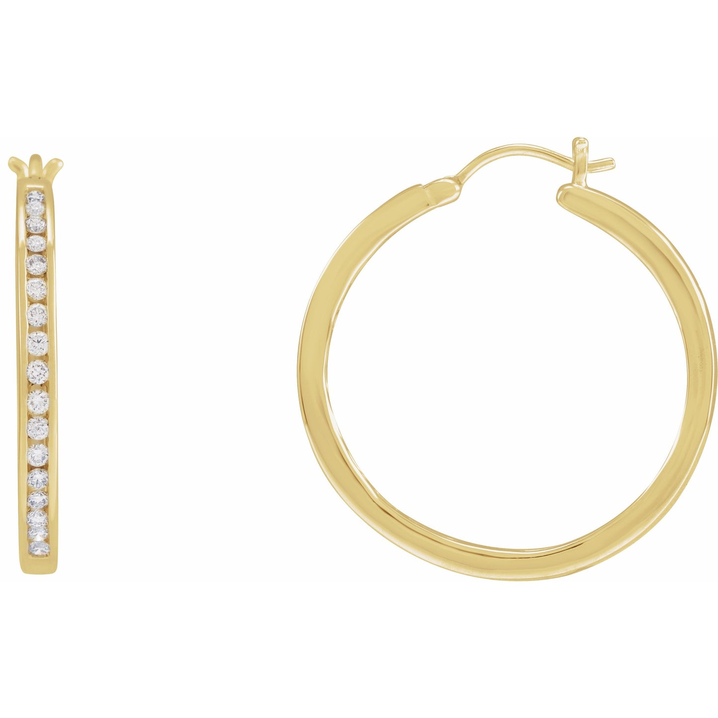 14K Yellow 1/2 CTW Diamond Hoop Earrings
