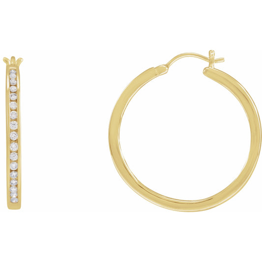 14K Yellow 1/2 CTW Diamond Hoop Earrings