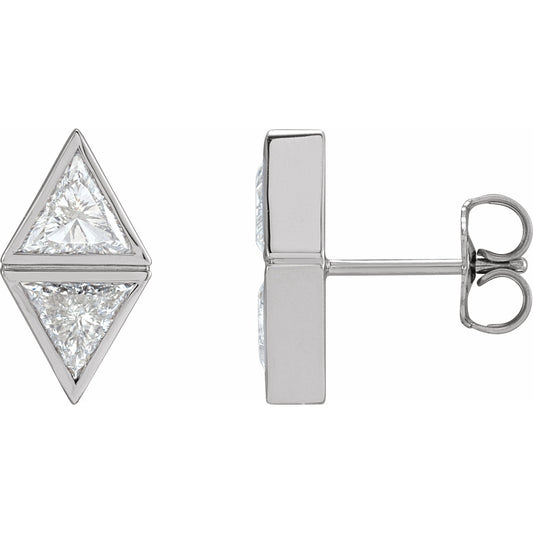 14K White 1 1/5 CTW Diamond Two-Stone Bezel-Set Earrings