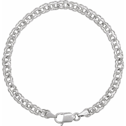 14K White Solid Double Link Charm Bracelet