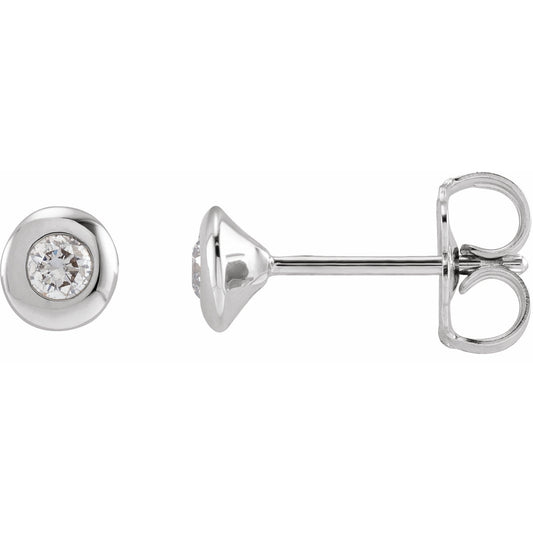 14K White 1/8 CTW Diamond Domed Bezel-Set Earrings