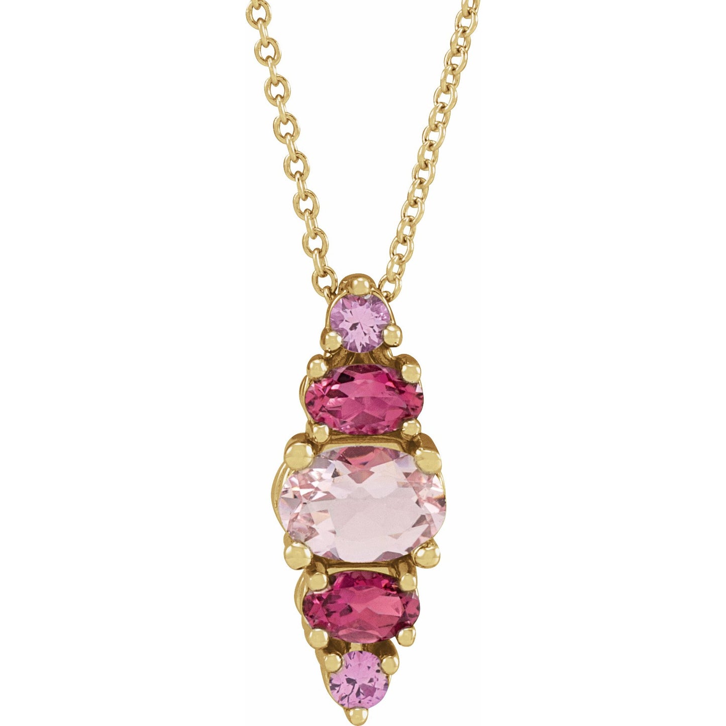 14K Yellow Pink Multi-Gemstone Bar 16-18 Necklace