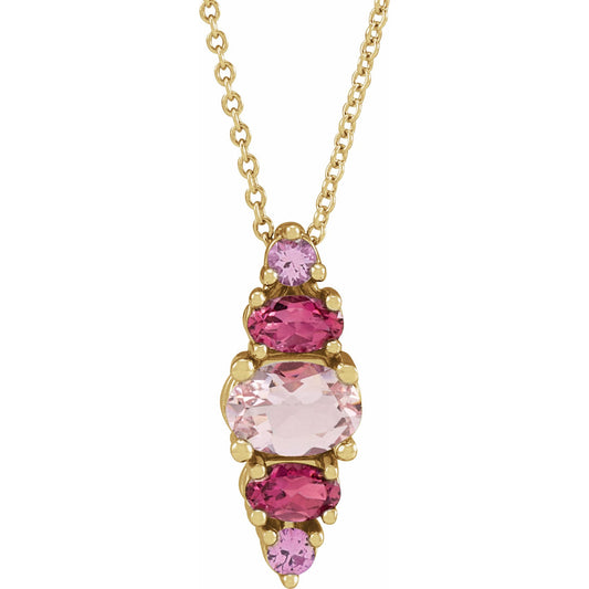 14K Yellow Pink Multi-Gemstone Bar 16-18 Necklace
