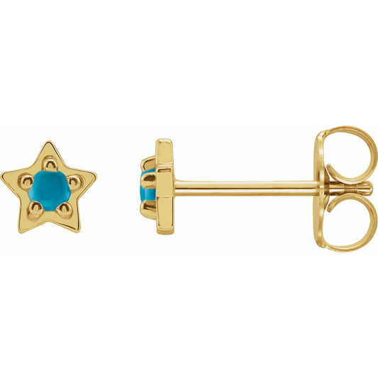 14K Yellow Turquoise Star Earrings