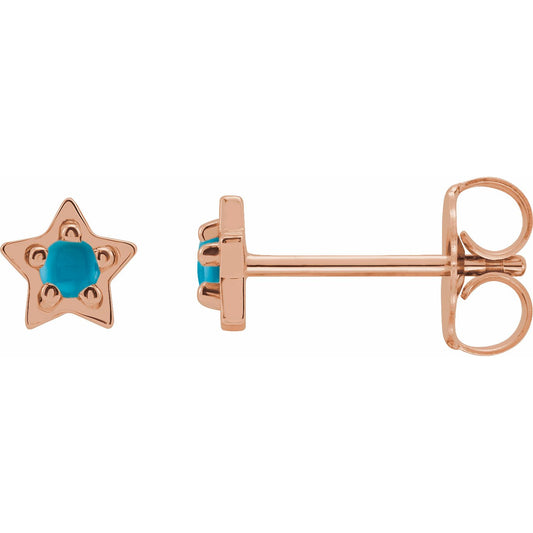 14K Rose Turquoise Star Earrings