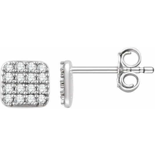 14K White 1/5 CTW Diamond Square Cluster Earrings