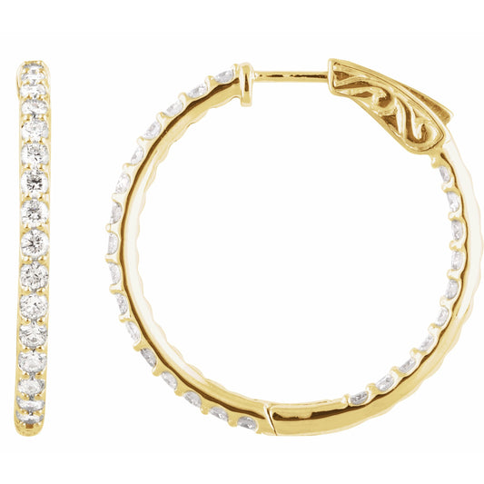 14K Yellow 2 CTW Diamond Inside-Outside 29.5 mm Hoop Earrings