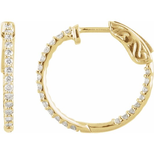 14K Yellow 1 CTW Diamond Inside-Outside 26.5 mm Hoop Earrings