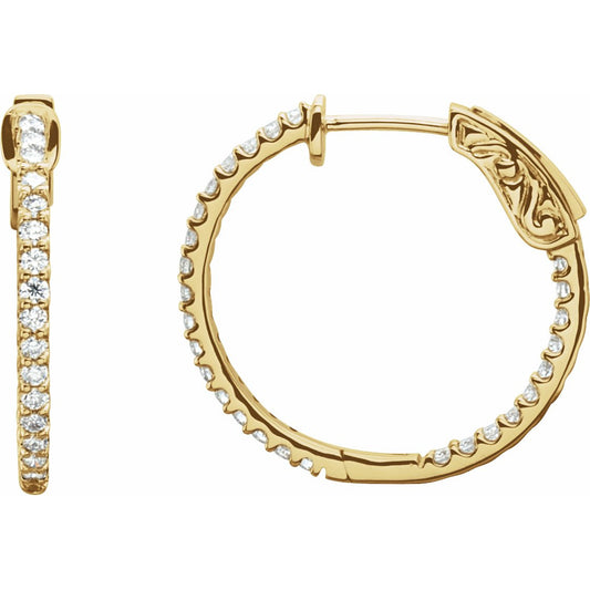 14K Yellow 3/4 CTW Diamond Inside-Outside 23 mm Hoop Earrings