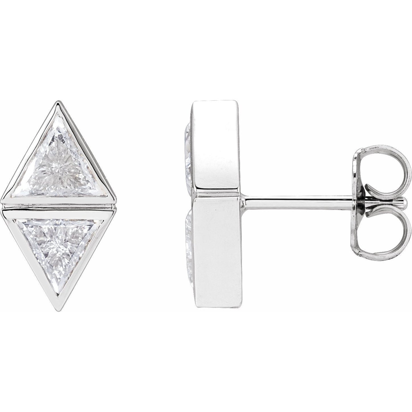 14K White 7/8 CTW Diamond Two-Stone Bezel-Set Earrings