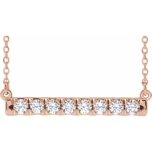 14K Rose 1/2 CTW Diamond French-Set Bar 18 Necklace