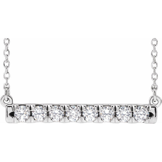 14K White 1/2 CTW Diamond French-Set Bar 16 Necklace