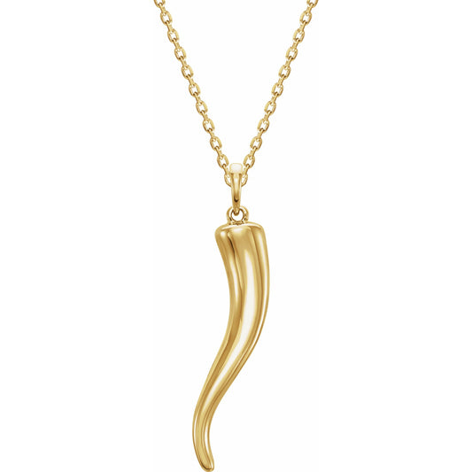 14K Yellow 21.7 x 4.2 mm Italian Horn 16-18 Necklace