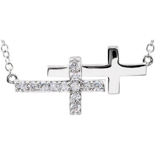 14K White 1/5 CTW Diamond Double Sideways Cross 18 Necklace