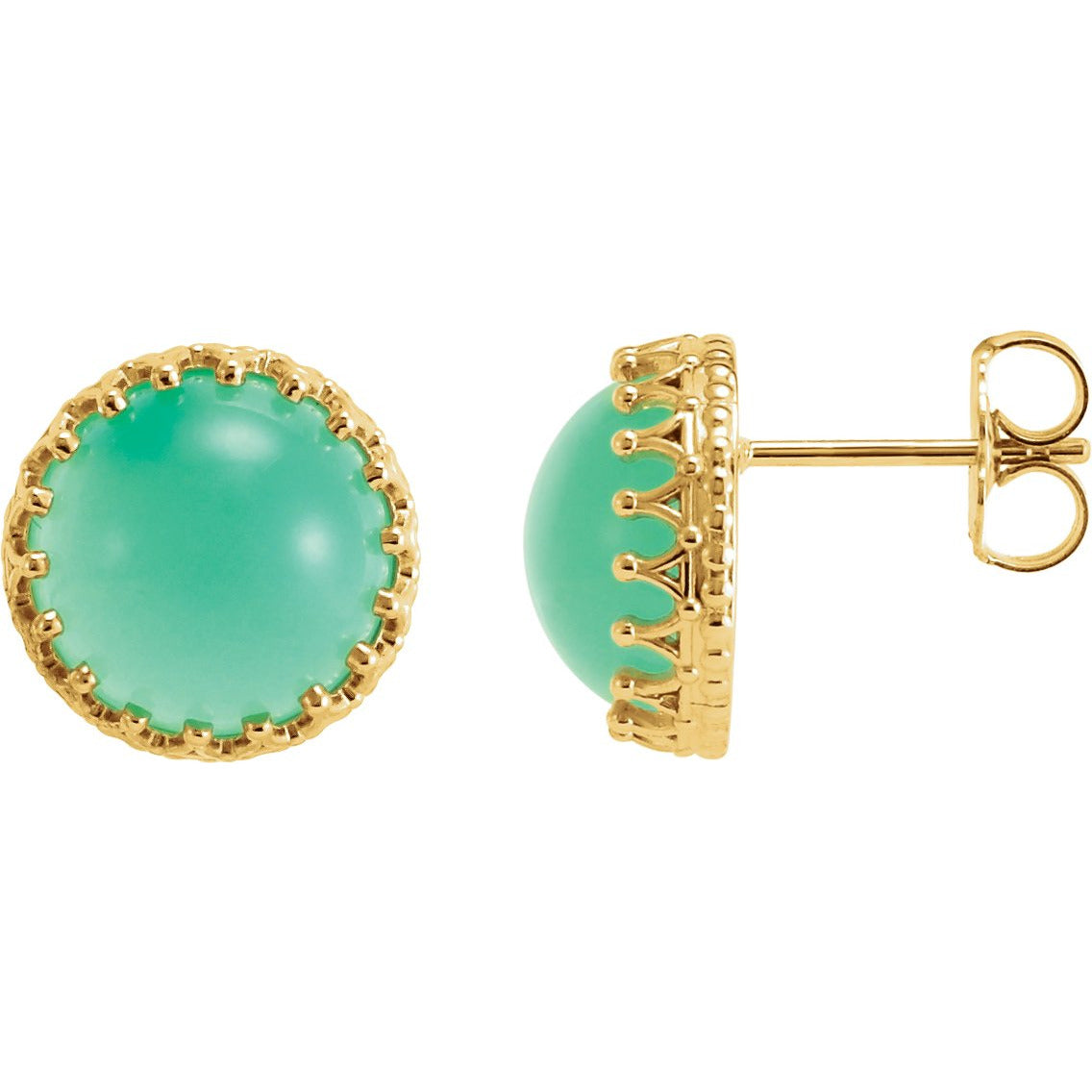 14K Yellow 10 mm Round Chrysoprase Earrings