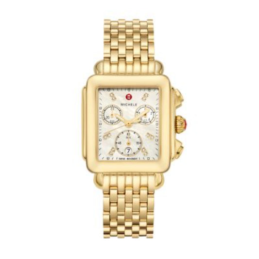 Michele Deco 18k Gold Diamond Dial Watch