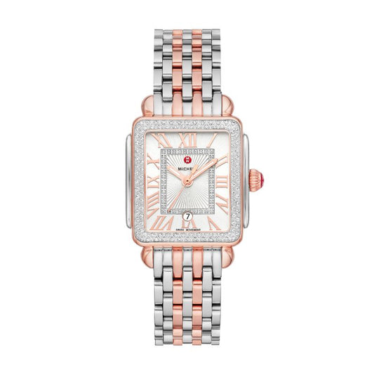 Michele Deco Madison Mid Two-Tone Pink Gold Diamond Complete Watch