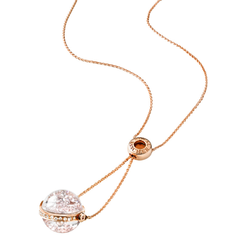 Royal Asscher Lyra Necklace In Rose Gold. Floating Diamonds In Large Globe