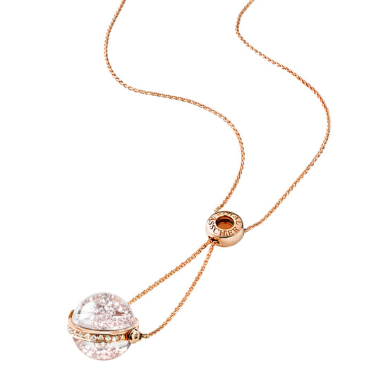 Royal Asscher Lyra Necklace In Rose Gold. Floating Diamonds In Small Globe