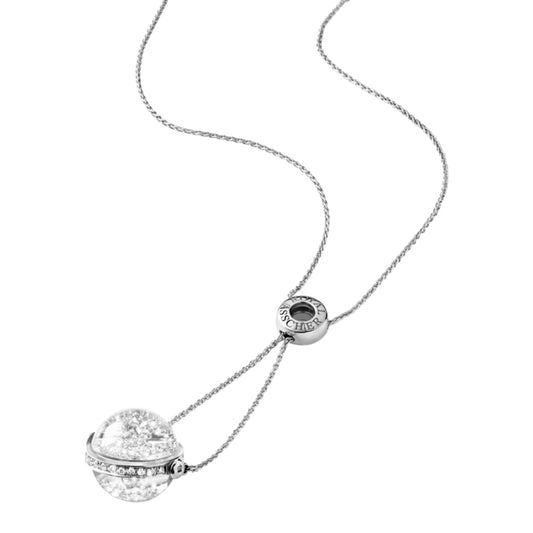 Royal Asscher Lyra Necklace In White Gold. Floating Diamonds In Small Globe