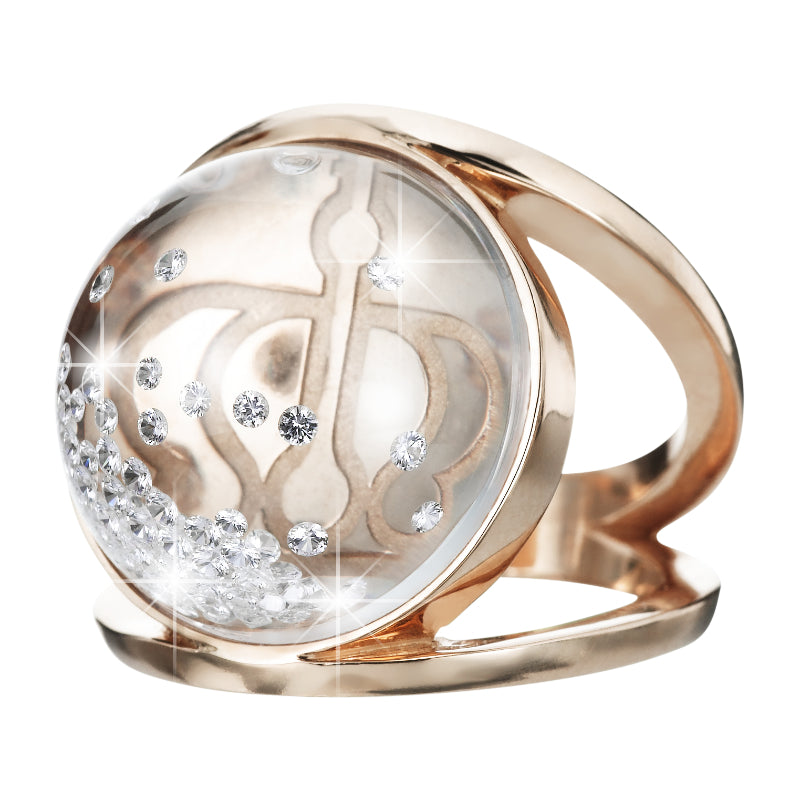 Royal Asscher Elara Ring In Rose Gold. Floating Diamonds In Large Dome